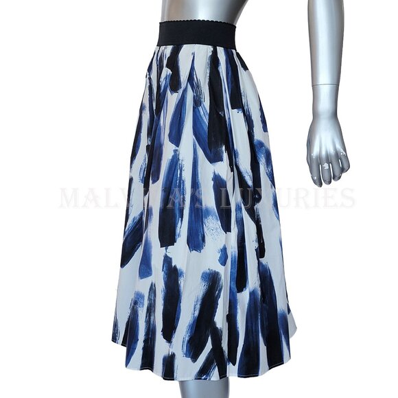 DOLCE & GABBANA SKIRT PAINT BRUSH STROKE FULL WHITE BLUE COTTON sz IT 40 US 4 - Picture 6 of 10